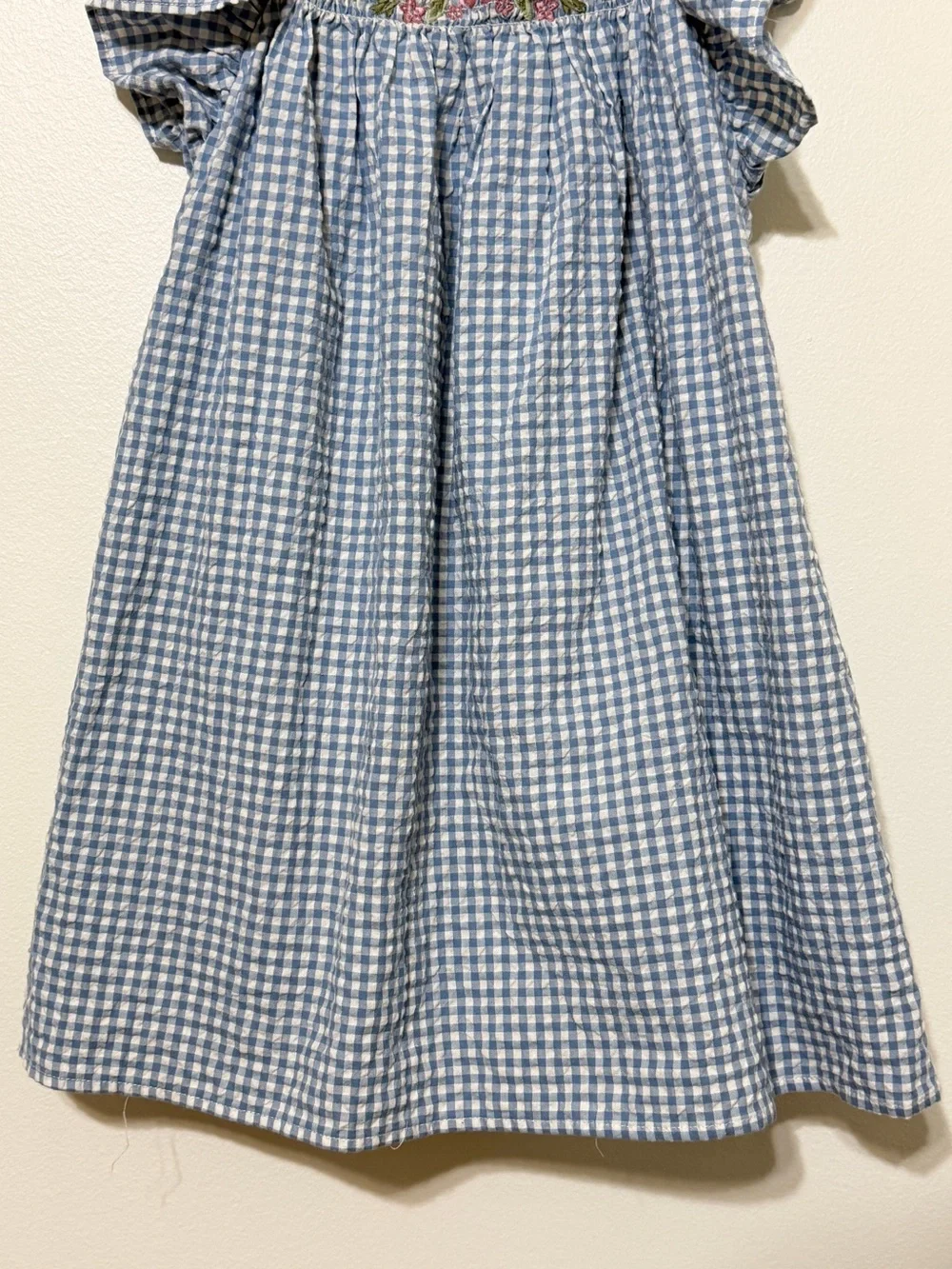 Janie and Jack Girl’s Dress Gingham Smocked Floral Embroidered Size 6 Ruffle